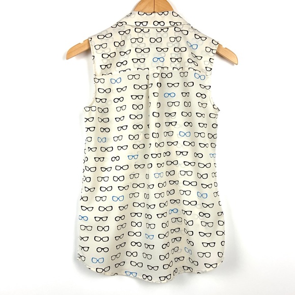 Talbots Nantucket Top Ivory Glasses Print Petite S - Picture 3 of 6